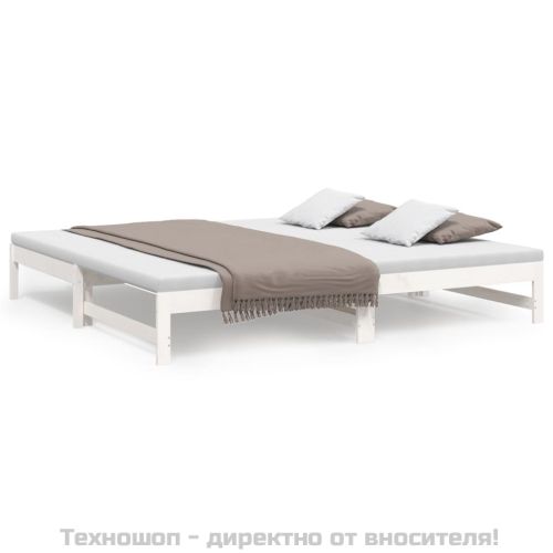 Разтегателно дневно легло, бяло, 2x(100x200) см, бор масив