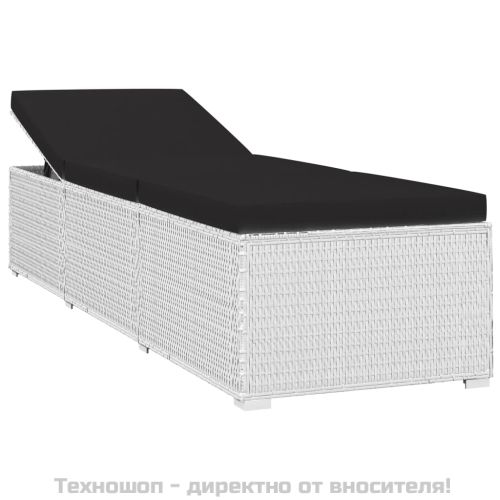 Шезлонг с шалте и маса за чай, бял полиратан