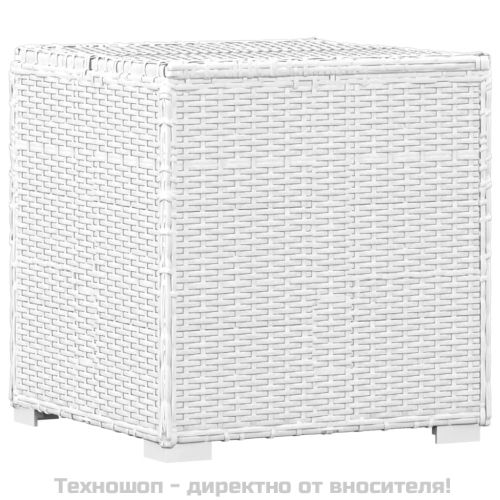 Шезлонг с шалте и маса за чай, бял полиратан