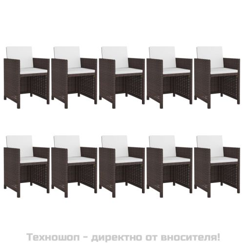 Градински комплект с възглавници, 11 части, кафяв полиратан