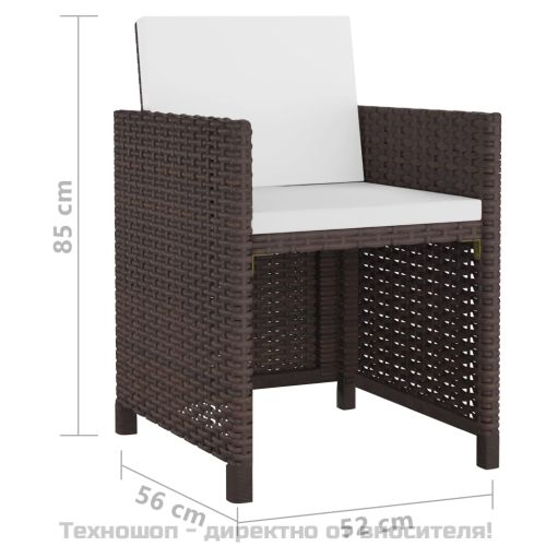 Градински комплект с възглавници, 11 части, кафяв полиратан