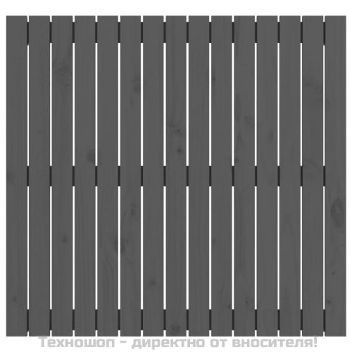 Стенна табла за спалня, сива, 95,5x3x90 см, борово дърво масив