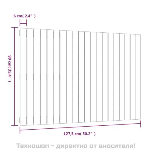 Стенна табла за спалня, бяла, 127,5x3x90 см, борово дърво масив