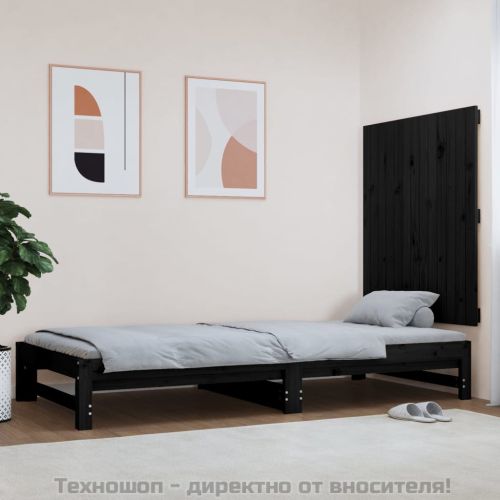 Стенна табла за спалня, черна, 82,5x3x90 см, борово дърво масив