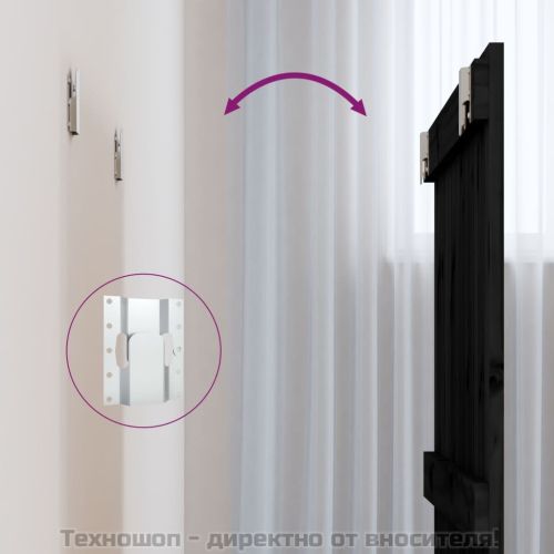 Стенна табла за спалня, черна, 82,5x3x90 см, борово дърво масив