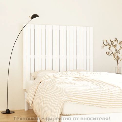 Стенна табла за спалня бяла 127,5x3x110 см борово дърво масив