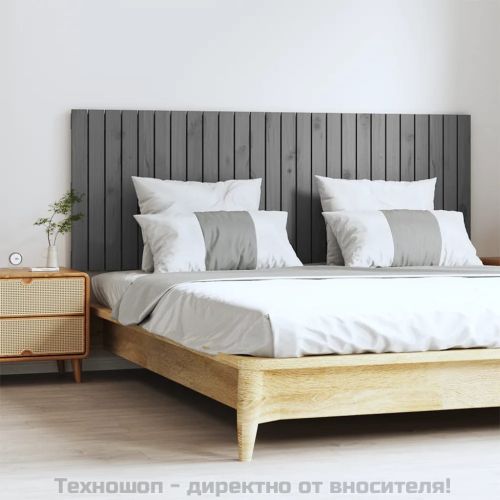 Стенна табла за спалня, сива, 166x3x60 см, борово дърво масив
