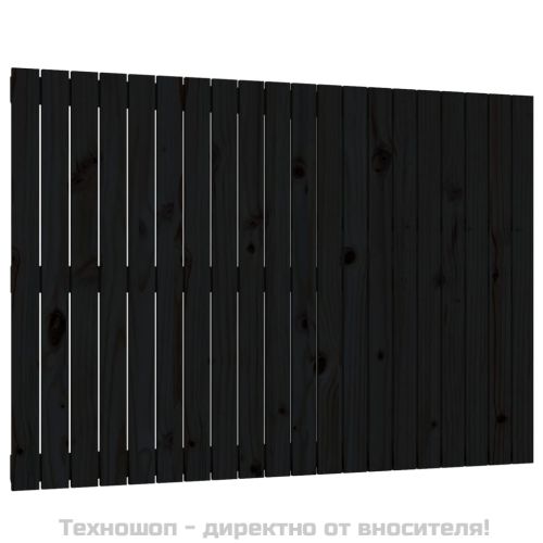 Стенна табла за спалня, черна, 127,5x3x90см, борово дърво масив
