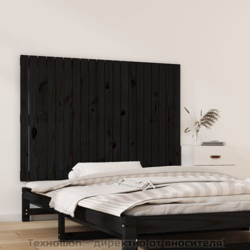 Стенна табла за спалня, черна, 127,5x3x90см, борово дърво масив