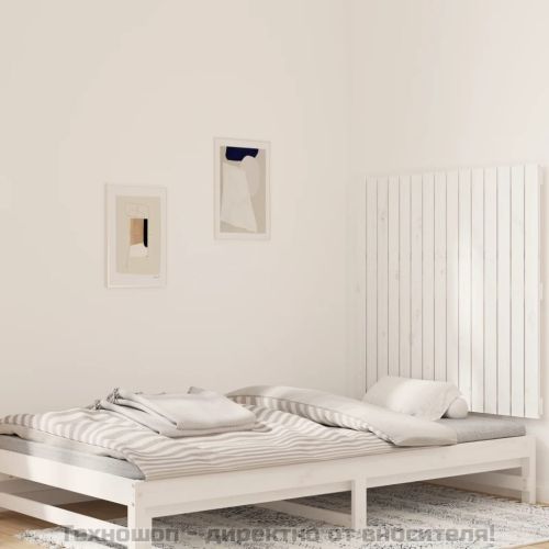 Стенна табла за спалня, бяла, 95,5x3x90 см, борово дърво масив