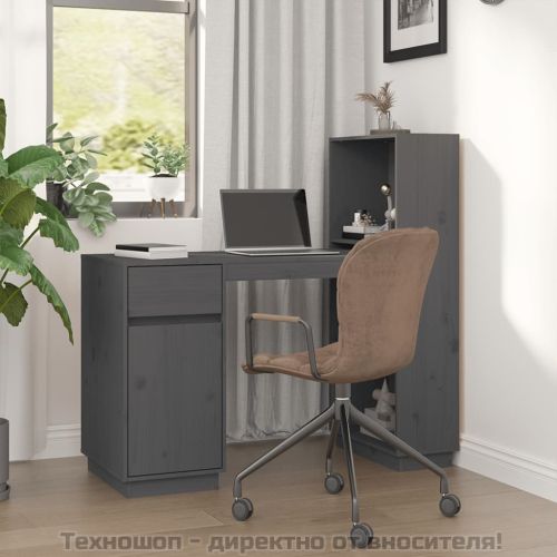 Бюро, сиво, 110x53x117 см, борово дърво масив