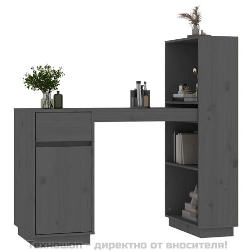 Бюро, сиво, 110x53x117 см, борово дърво масив