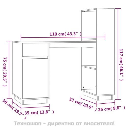 Бюро, сиво, 110x53x117 см, борово дърво масив
