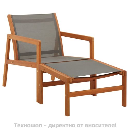 Градински стол с подложка за крака сив евкалипт масив textilene