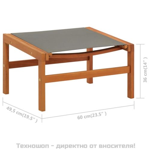 Градински стол с подложка за крака сив евкалипт масив textilene