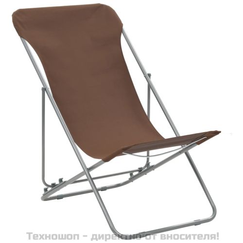 Сгъваеми плажни столове, 2 бр, стомана и оксфорд тъкан, кафяви