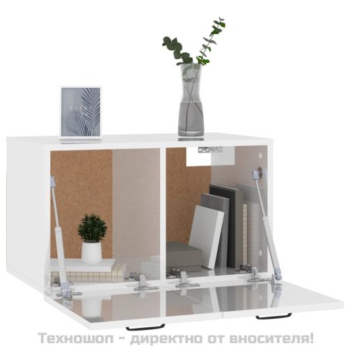 Стенен шкаф, бял гланц, 80x36,5x35 см, инженерно дърво