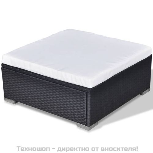 Градински комплект с възглавници, 5 части, черен полиратан