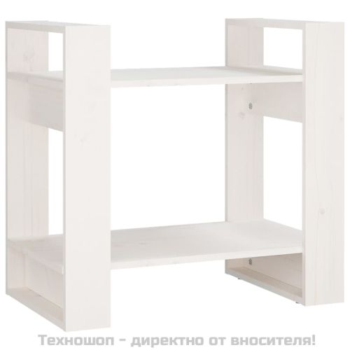 Библиотека/разделител за стая, бяла, 60x35x57 см, бор масив