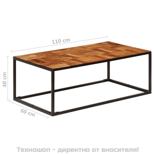 Маса за кафе, 110x60x40 см, акациево дърво масив и стомана