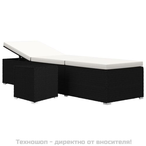 Шезлонг с шалте и маса за чай, полиратан, кремавобял