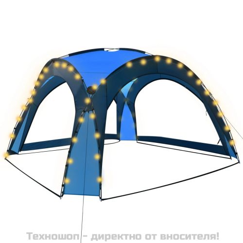 Парти шатра с LED и 4 стени, 3,6x3,6x2,3 м, синя