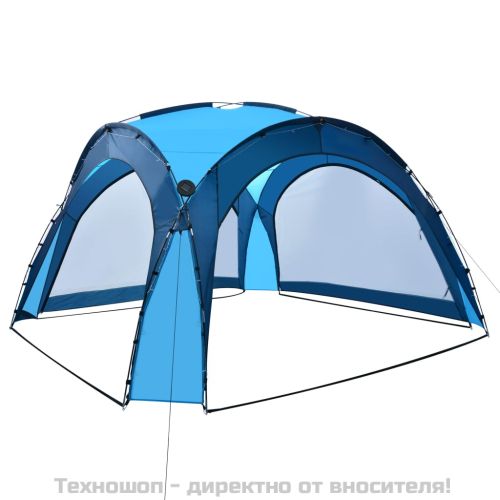 Парти шатра с LED и 4 стени, 3,6x3,6x2,3 м, синя
