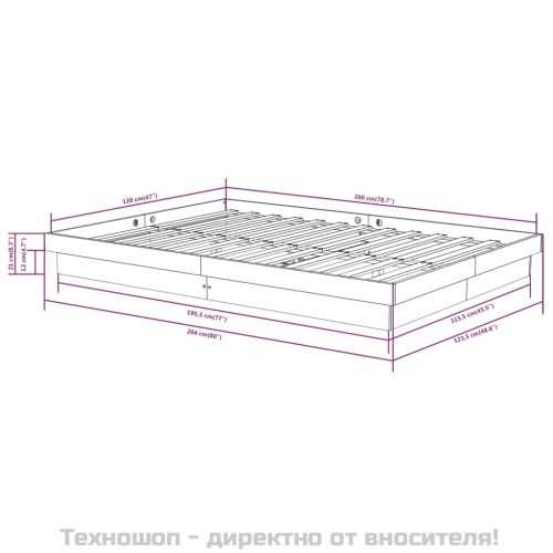 Рамка за легло, черна, масивно дърво, 120х200 см