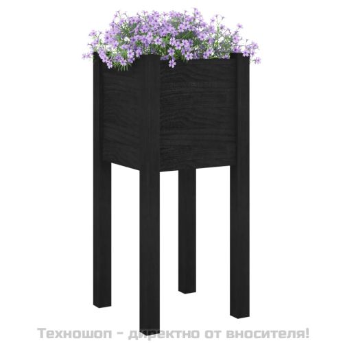 Градински сандък, черен, 31x31x70 см, борово дърво масив