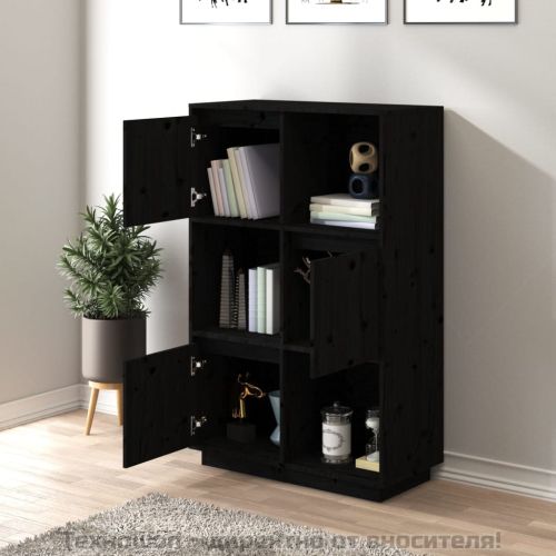 Висок шкаф, черен, 74x35x117 см, борово дърво масив