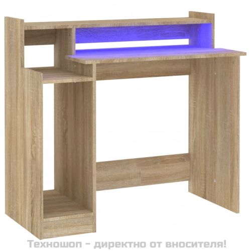 Бюро с LED осветление, сонома дъб, 97x45x90 см, инженерно дърво