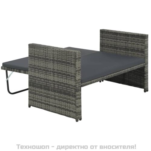 Градински комплект с възглавници, 2 части, полиратан, сив