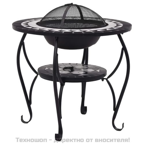 Мозаечна маса с огнище, черно и бяло, 68 см, керамика