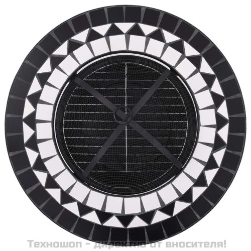 Мозаечна маса с огнище, черно и бяло, 68 см, керамика