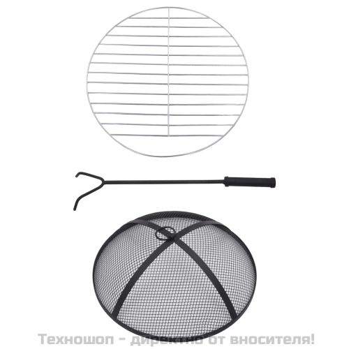 Мозаечна маса с огнище, черно и бяло, 68 см, керамика