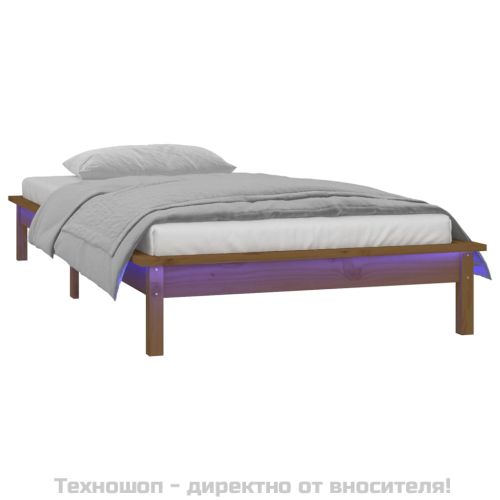 LED легло меденокафяво 75x190 см Small Single масивна дървесина