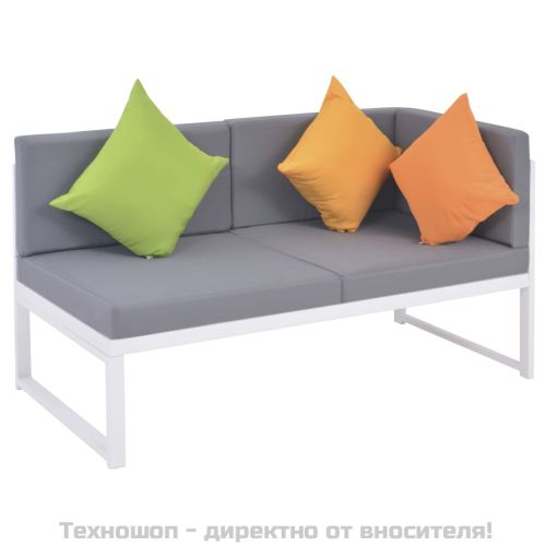 Градински комплект с възглавници, 5 части, алуминий и WPC
