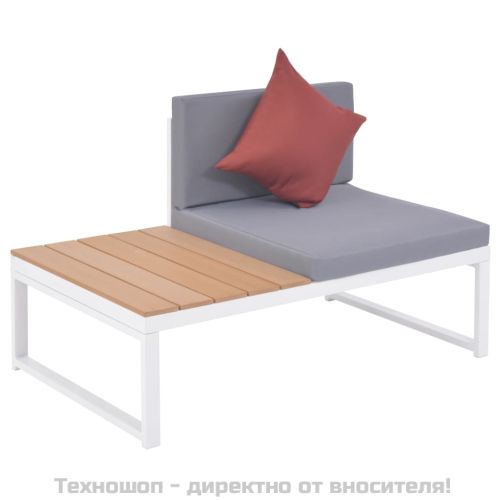 Градински комплект с възглавници, 5 части, алуминий и WPC
