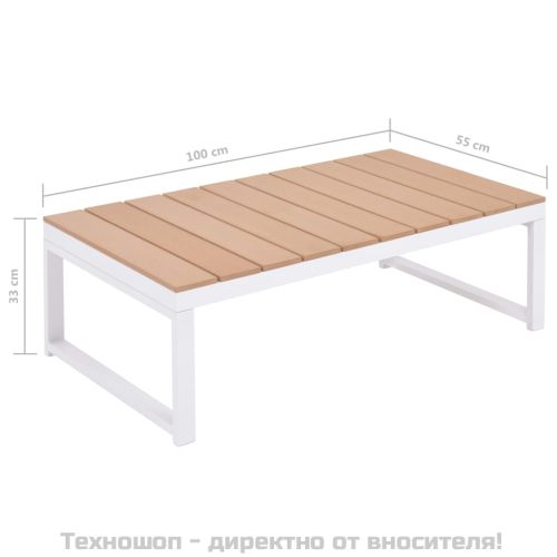 Градински комплект с възглавници, 5 части, алуминий и WPC