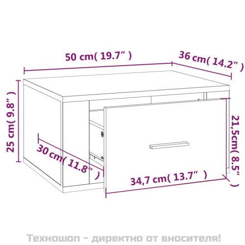 Нощни шкафчета за стенен монтаж, 2 бр, бял гланц, 50x36x25 см