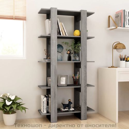 Библиотека/разделител сив сонома 80x30x160 см инженерно дърво