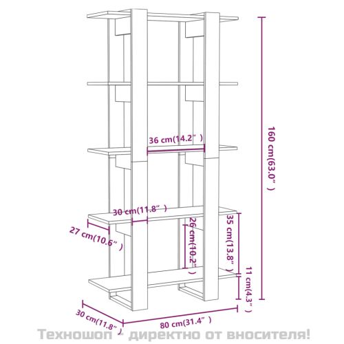 Библиотека/разделител сив сонома 80x30x160 см инженерно дърво