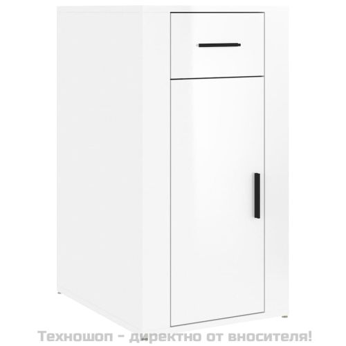 Шкаф за бюро, Бял гланц, 40x49x75 см, инженерно дърво