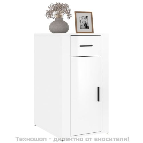 Шкаф за бюро, Бял гланц, 40x49x75 см, инженерно дърво
