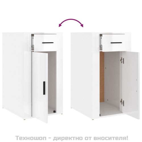 Шкаф за бюро, Бял гланц, 40x49x75 см, инженерно дърво