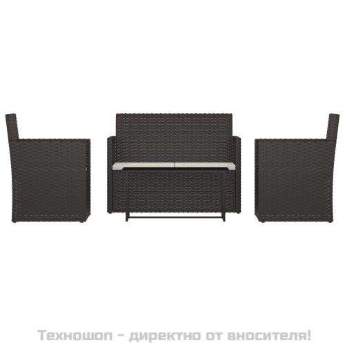 Лаундж комплект за двор с възглавници 4 части полиратан черен