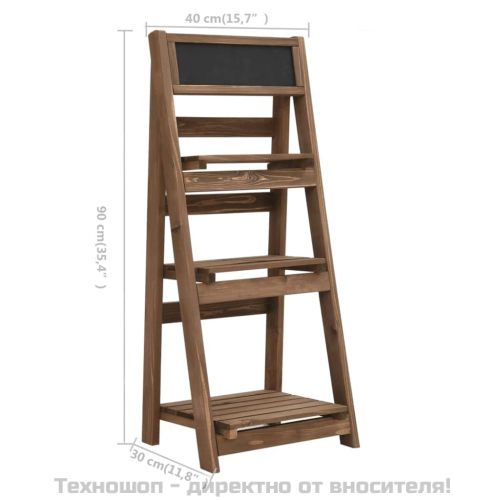 3-етажен цветарник с черна дъска, 40x30x90 см, ела масив