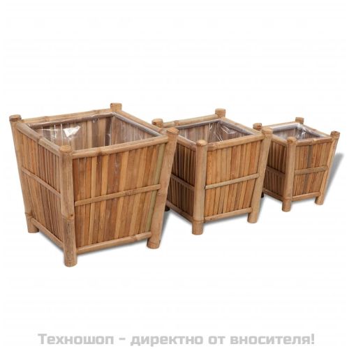 Бамбукови повдигнати лехи с найлонови вложки, 3 бр