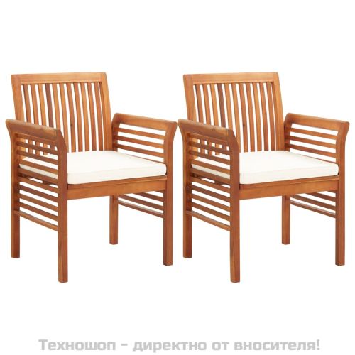Градински трапезни столове с възглавници, 2 бр, акация масив