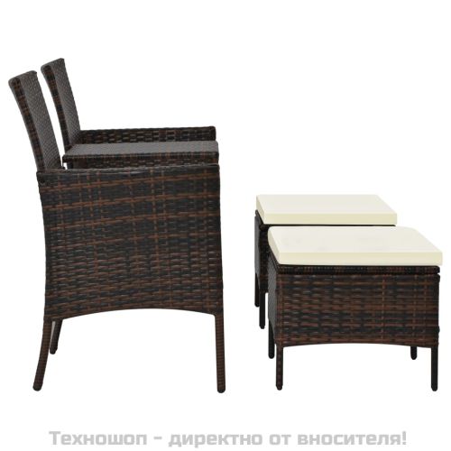 2-местна пейка с табуретки и маса за чай, кафяв полиратан